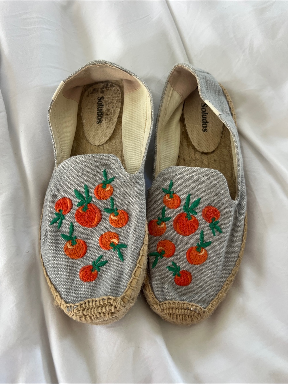 Soludos Women's Blue Denim Espadrilles with Orange Embroidery